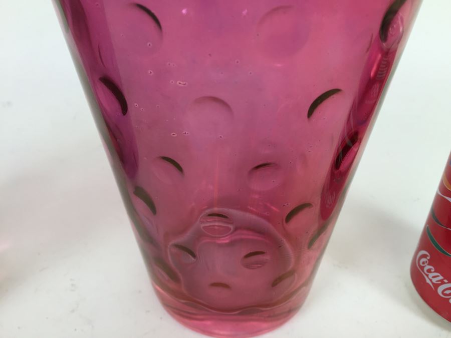 Pair Of Light Cranberry Glass Vases [Photo 3]