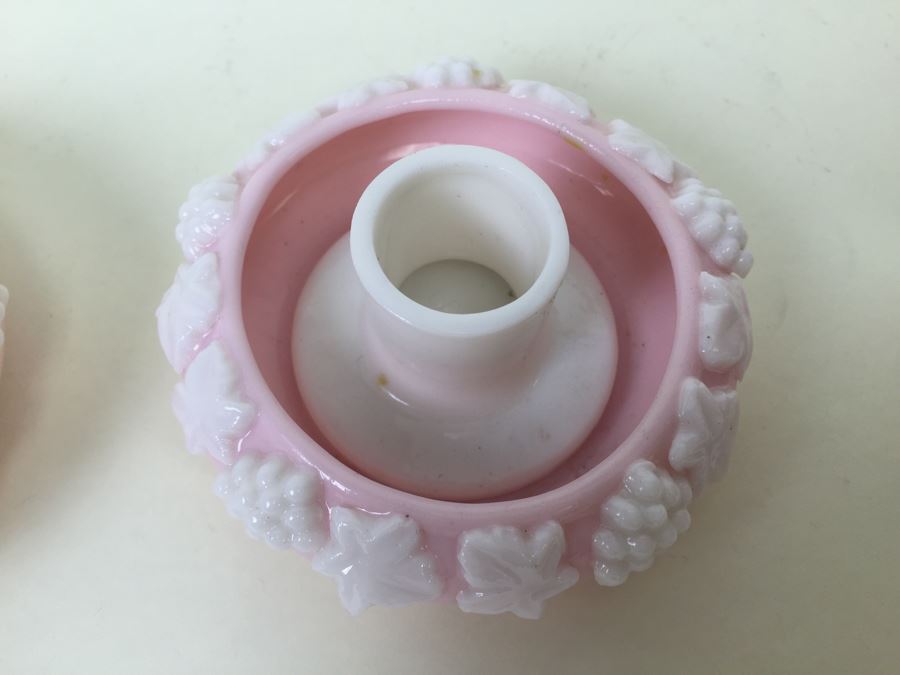 Pair Of Pink Milk Glass Candle Holders [Photo 6]