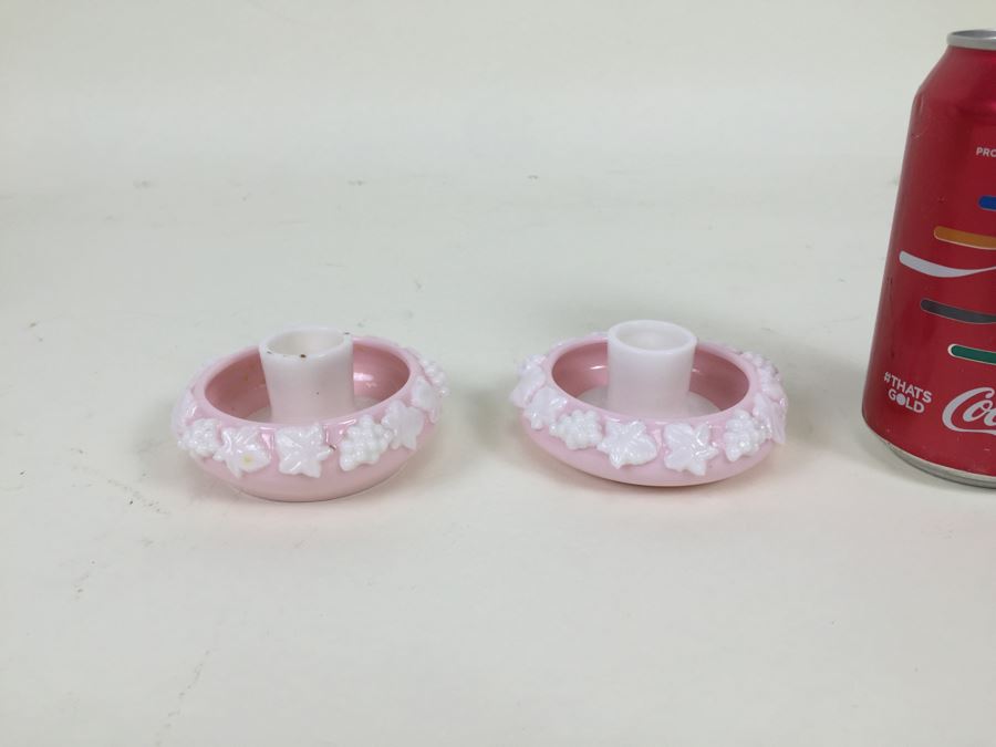 Pair Of Pink Milk Glass Candle Holders [Photo 1]