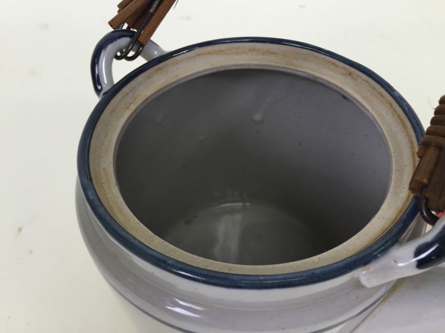 Vintage Stoneware Teapot With Wicker Handle [Photo 3]