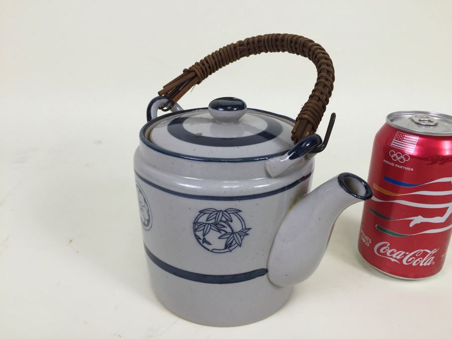 Vintage Stoneware Teapot With Wicker Handle [Photo 5]