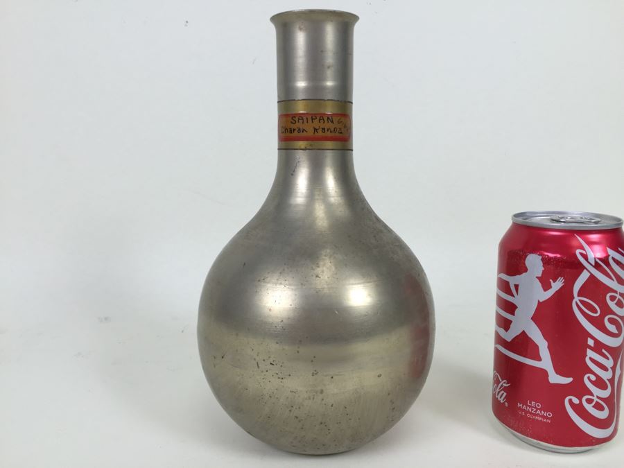 Vintage Metal Vase Labeled Saipan Charan Kanoa 1944 [Photo 3]