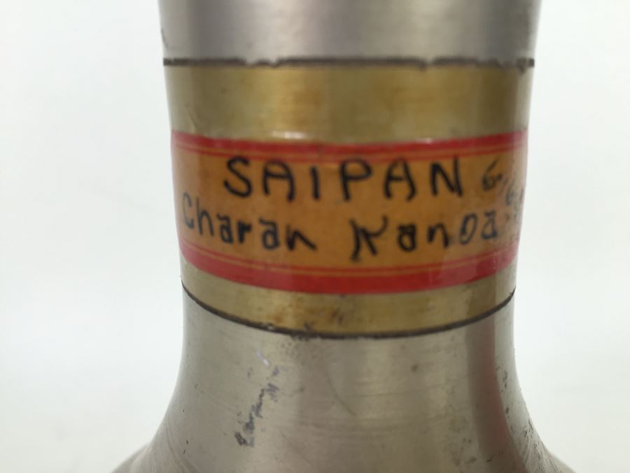 Vintage Metal Vase Labeled Saipan Charan Kanoa 1944 [Photo 2]