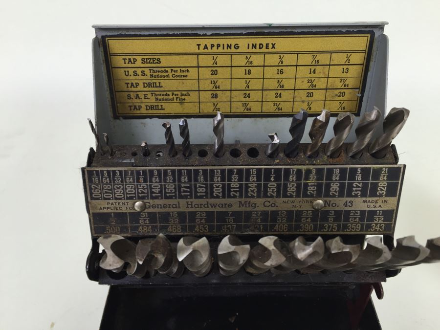 General Hardware Mfg. Co Drill Bits With Metal Case And Tapping Index