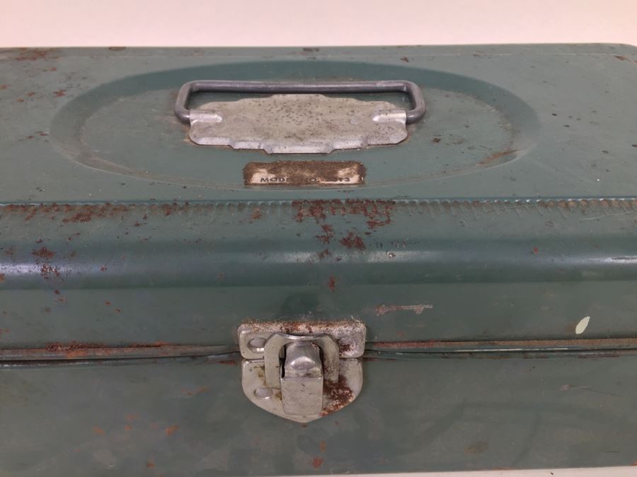 Vintage Metal Tackle Box Filled With Sharpening Stones With Boxes Norton Carborundum Brand Union Utility Chest [Photo 6]
