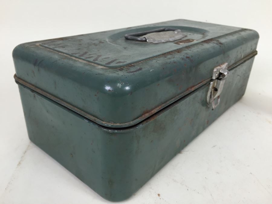 Vintage Metal Tackle Box Filled With Sharpening Stones With Boxes Norton Carborundum Brand Union Utility Chest [Photo 10]