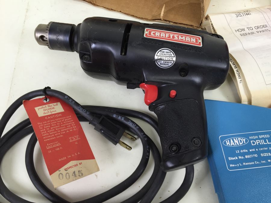 Sears Craftsman Reversible Variable-Speed Electric Drill In Box With Drill Bits Model 9 1144 [Photo 3]