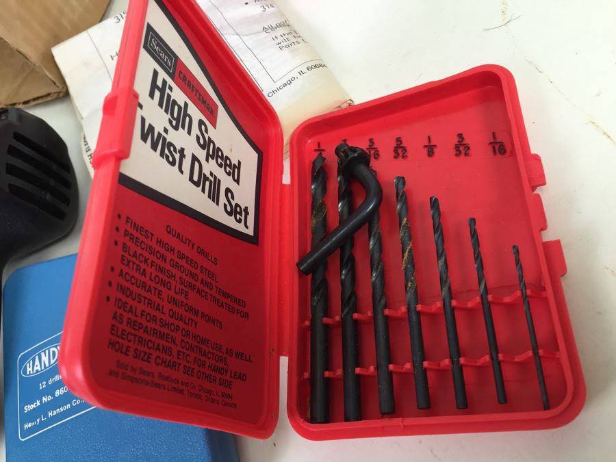 Sears Craftsman Reversible Variable-Speed Electric Drill In Box With Drill Bits Model 9 1144 [Photo 12]