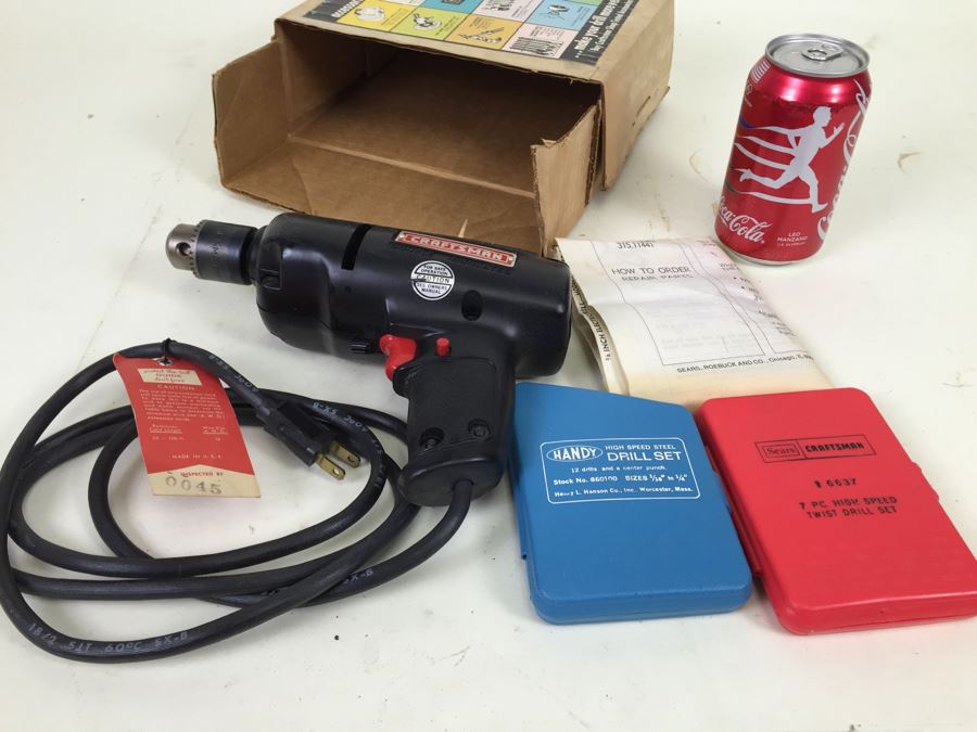 Sears Craftsman Reversible Variable-Speed Electric Drill In Box With Drill Bits Model 9 1144 [Photo 2]