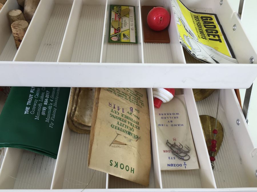 Fenwick Wide Body Tackle Box With Fishing Equipment And Vintage Marble's Knife [Photo 10]