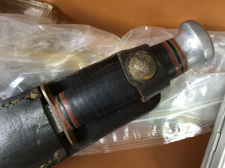 Fenwick Wide Body Tackle Box With Fishing Equipment And Vintage Marble's Knife [Photo 14]