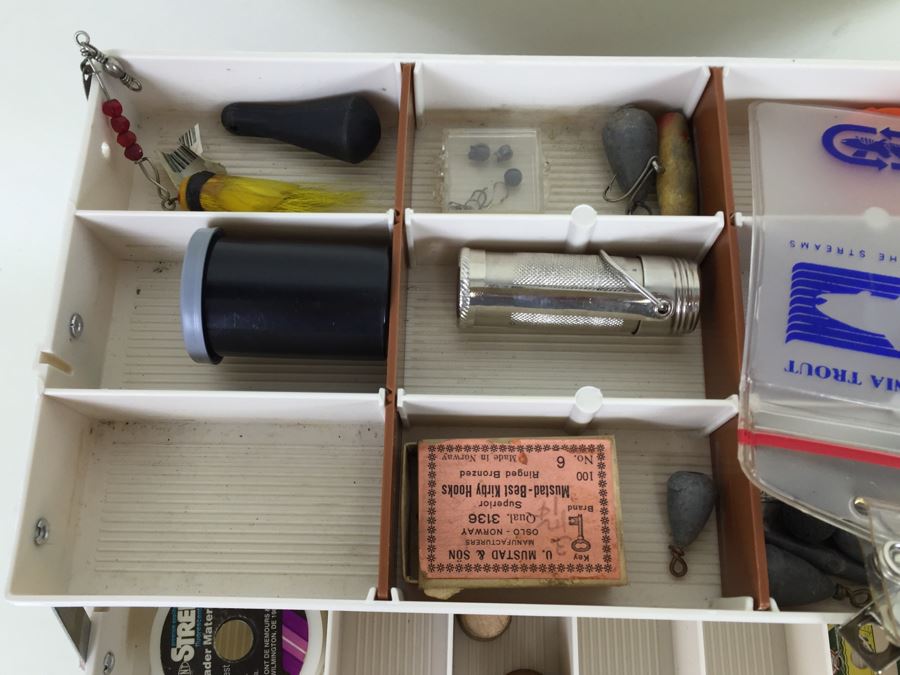 Fenwick Wide Body Tackle Box With Fishing Equipment And Vintage Marble's Knife [Photo 7]