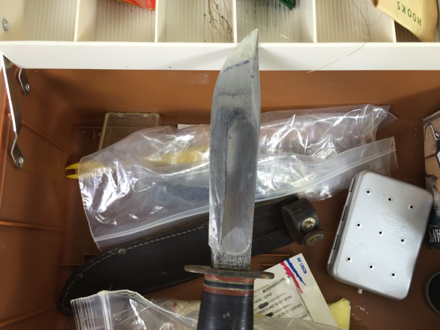 Fenwick Wide Body Tackle Box With Fishing Equipment And Vintage Marble's Knife [Photo 15]