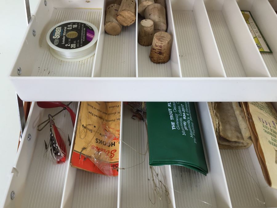 Fenwick Wide Body Tackle Box With Fishing Equipment And Vintage Marble's Knife [Photo 9]