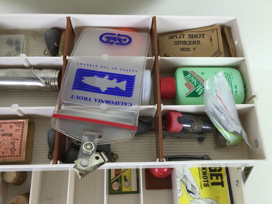 Fenwick Wide Body Tackle Box With Fishing Equipment And Vintage Marble's Knife [Photo 8]