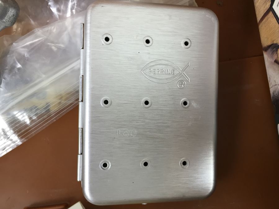 Fenwick Wide Body Tackle Box With Fishing Equipment And Vintage Marble's Knife [Photo 13]