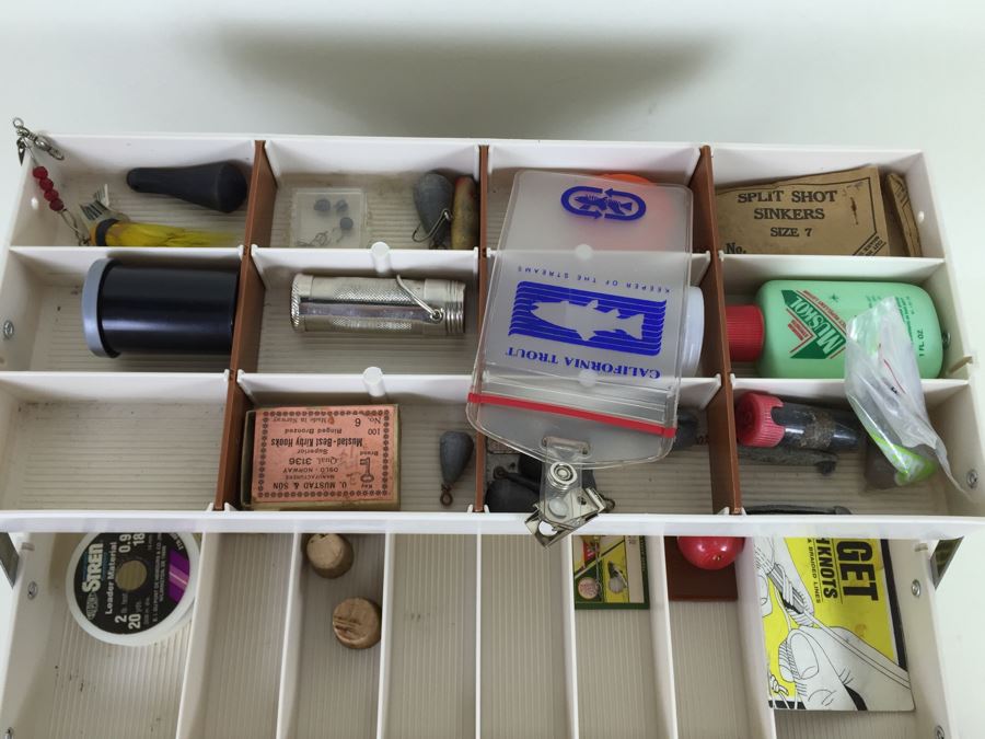 Fenwick Wide Body Tackle Box With Fishing Equipment And Vintage Marble's Knife [Photo 6]