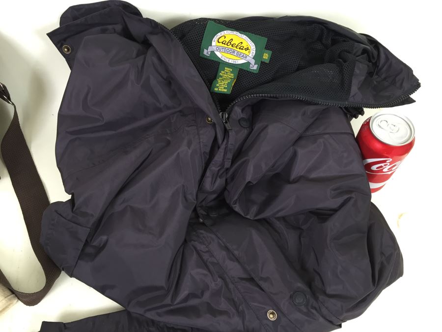 Cabela's 2XL Rain Jacket And Pants Plus Cabela's Wetsuit Waders With Booties And Accessories