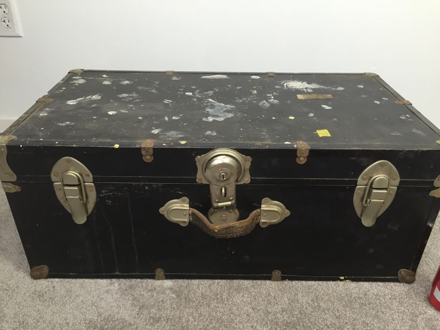 Vintage Black Trunk With Tray