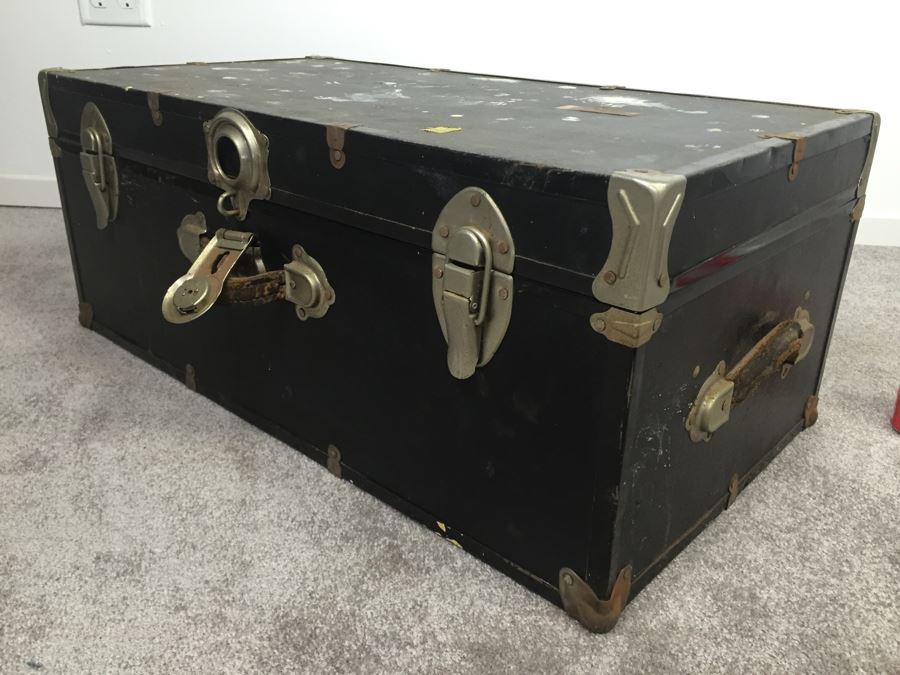 Vintage Black Trunk With Tray