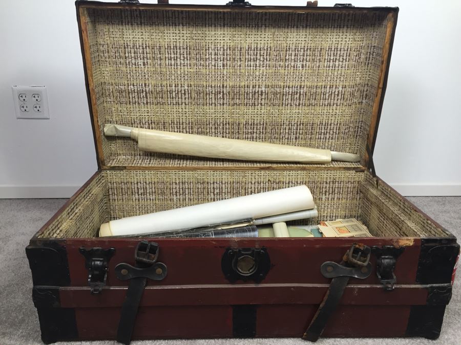 Old Vintage Trunk With Some Items Maps [Photo 3]