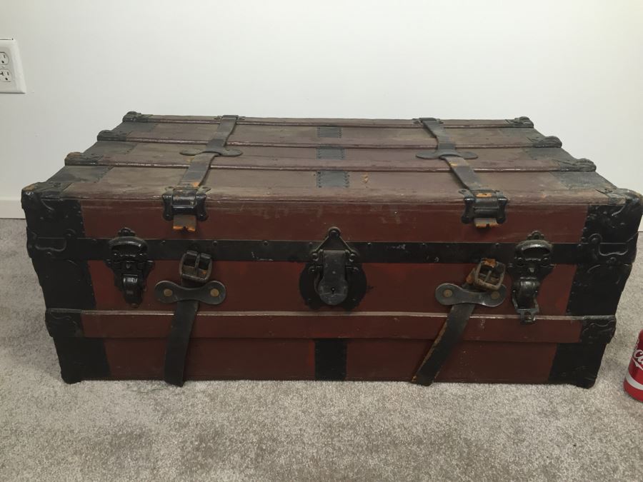 Old Vintage Trunk With Some Items Maps
