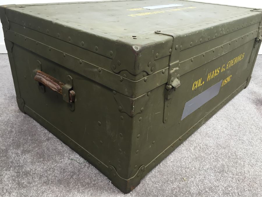 Vintage USMC Military Foot Locker Trunk Filled With Period Military ...