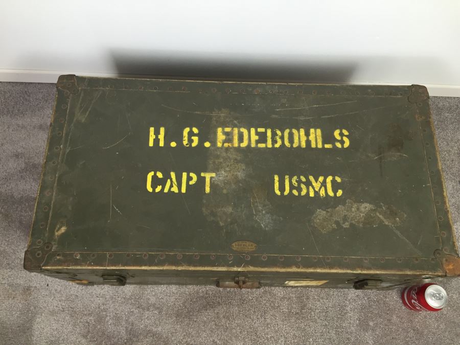 Vintage 1949 Doehler Metal Products Corp New York USMC Military Foot Locker Trunk Filled With Military Clothes And Other Items [Photo 7]
