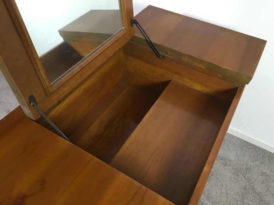 Vintage Vanity Desk With Flip Up Mirror And Some Office Supplies In Drawers By Crawford Furniture Jamestown, NY [Photo 7]