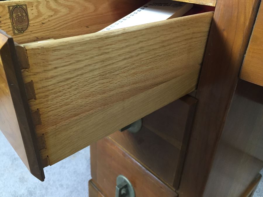 Vintage Vanity Desk With Flip Up Mirror And Some Office Supplies In Drawers By Crawford Furniture Jamestown, NY [Photo 13]