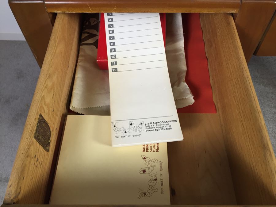 Vintage Vanity Desk With Flip Up Mirror And Some Office Supplies In Drawers By Crawford Furniture Jamestown, NY [Photo 14]