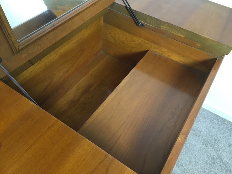 Vintage Vanity Desk With Flip Up Mirror And Some Office Supplies In Drawers By Crawford Furniture Jamestown, NY [Photo 8]