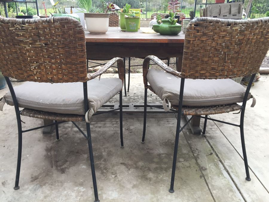 Large Outdoor Teak Table With 4 Chairs Filled With Potted Succulents [Photo 11]