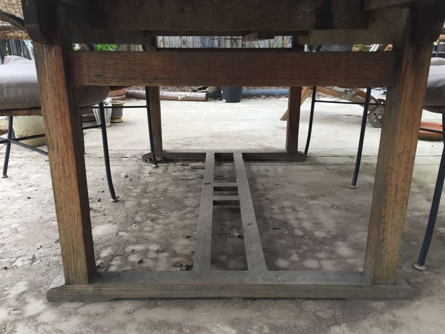 Large Outdoor Teak Table With 4 Chairs Filled With Potted Succulents [Photo 3]