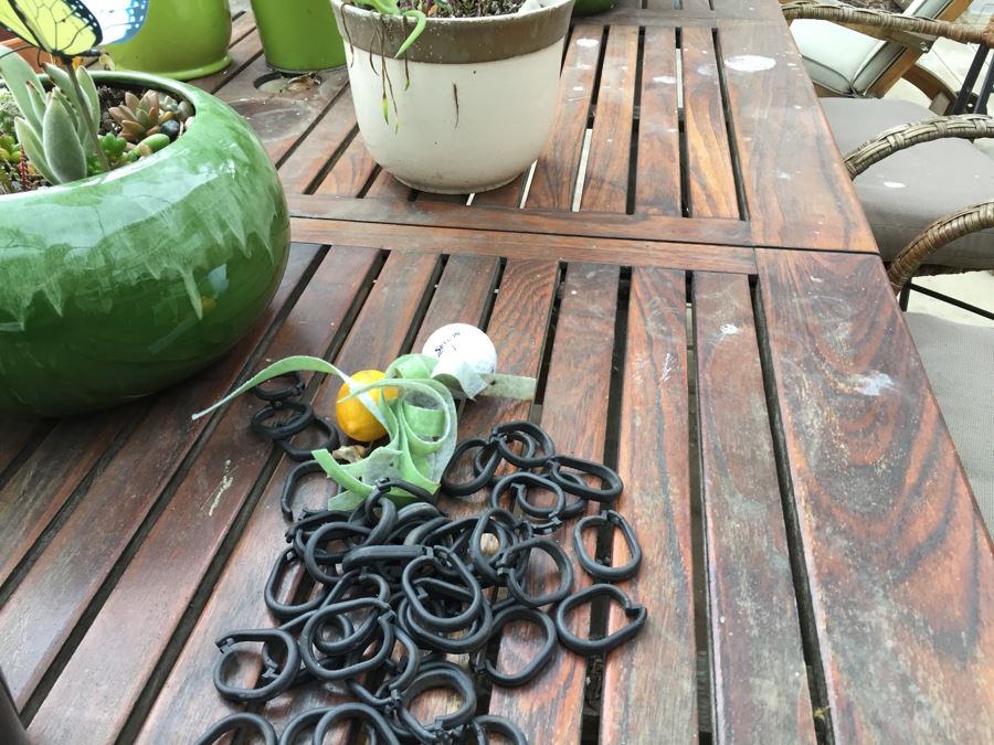 Large Outdoor Teak Table With 4 Chairs Filled With Potted Succulents [Photo 6]