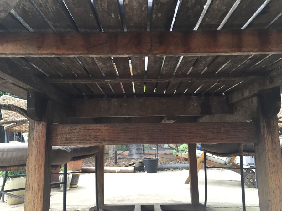 Large Outdoor Teak Table With 4 Chairs Filled With Potted Succulents [Photo 4]