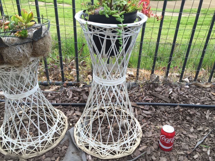 Pair Of White Plant Stands With Potted Succulents [Photo 5]