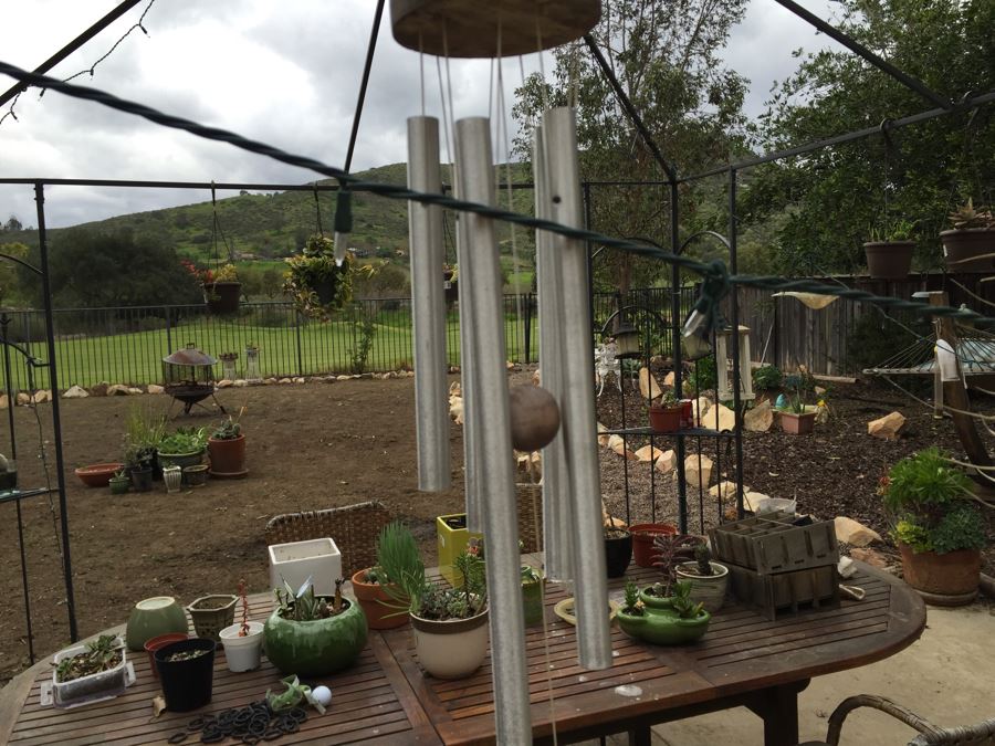 All Potted Succulets Attached To Metal Garden Structure Plus Bird Feeder, Wind Chime And Lantern [Photo 15]