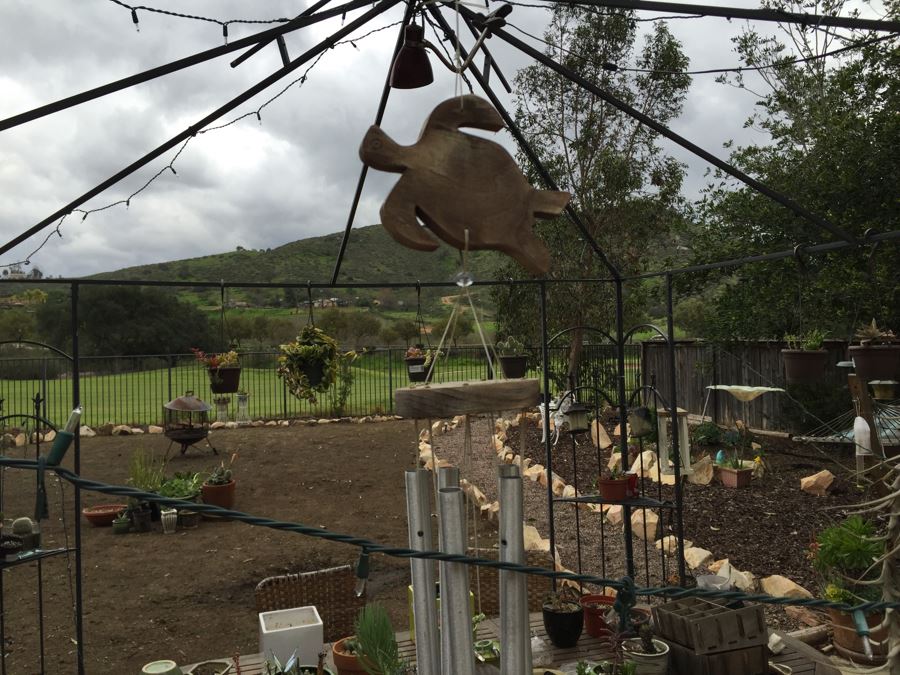All Potted Succulets Attached To Metal Garden Structure Plus Bird Feeder, Wind Chime And Lantern [Photo 14]