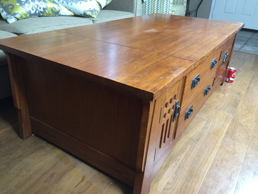 Wooden Credenza Entertainment Center Cabinet May Be Used As A Coffee Table [Photo 6]