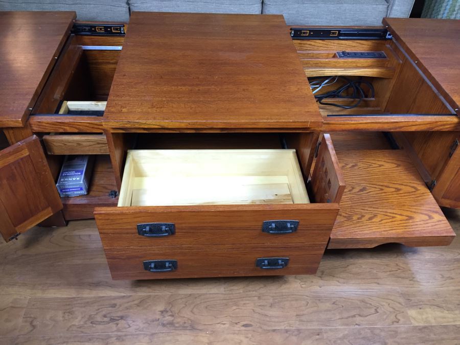 Wooden Credenza Entertainment Center Cabinet May Be Used As A Coffee Table [Photo 9]