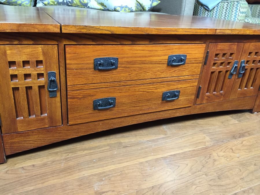 Wooden Credenza Entertainment Center Cabinet May Be Used As A Coffee Table [Photo 5]