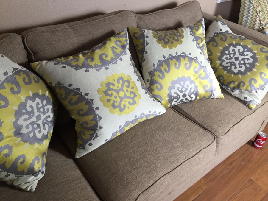 Light Gray Sofa With Throw Pillows Matches Loveseat