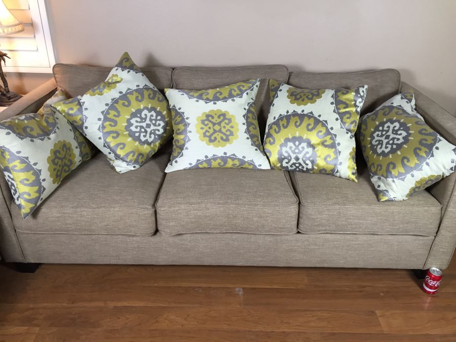 Light Gray Sofa With Throw Pillows Matches Loveseat