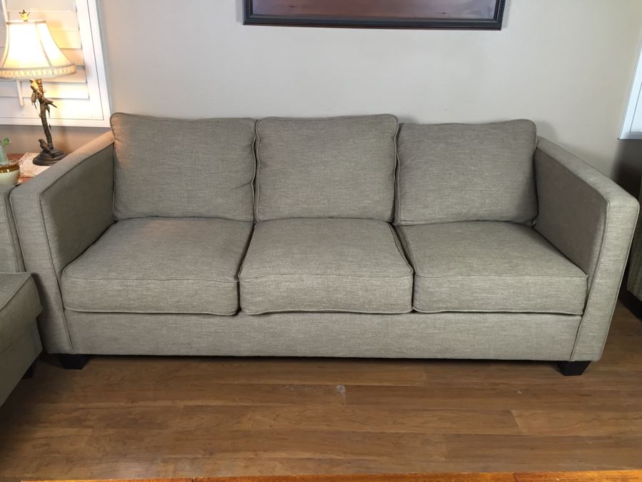 Light Gray Sofa With Throw Pillows Matches Loveseat