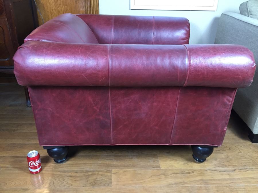 Burgundy Leather Armchair With Leather Throw Pillows [Photo 8]