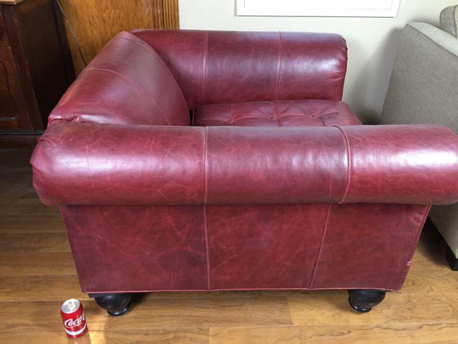 Burgundy Leather Armchair With Leather Throw Pillows [Photo 9]