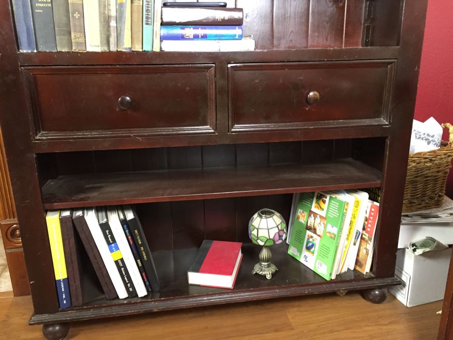 Tall Wooden Footed Adjustable Bookcase Bookshelf With 2 Drawers [Photo 2]
