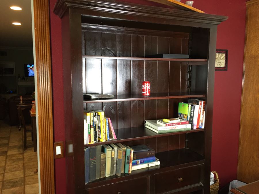 Tall Wooden Footed Adjustable Bookcase Bookshelf With 2 Drawers [Photo 5]