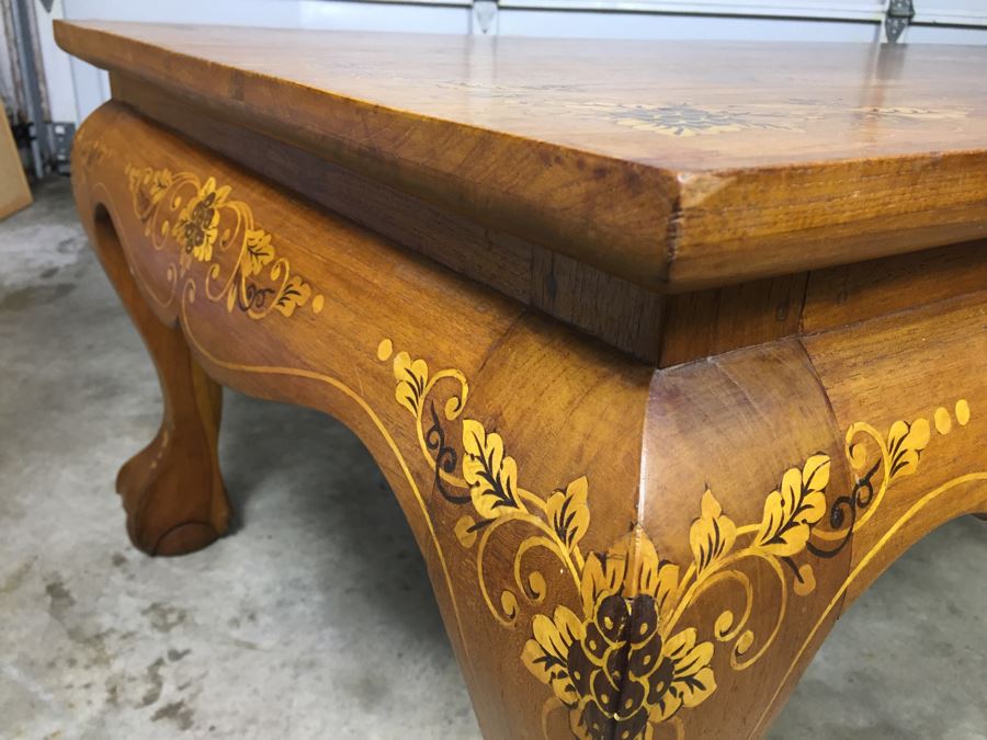 Stunning Wooden Coffee Table With Chippendale Ball And Claw Feet And Inlay Work All Over Top And Legs [Photo 21]